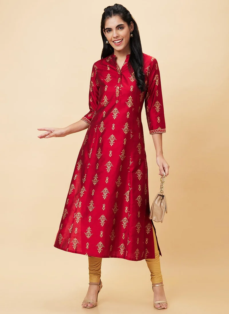 جلو باص Globus Women Red Ethnic Motifs Printed A-Line Festive Kurta